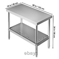 Kitchen Work Table Stainless Steel Commercial Food Prep Table 48 60 72
