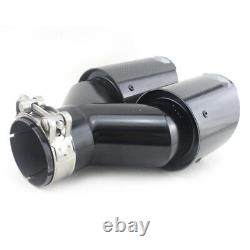 Left + Right Gloss Carbon Fiber Steel Exhaust Tip 2.5 Inlet Dual Pipe Muffler