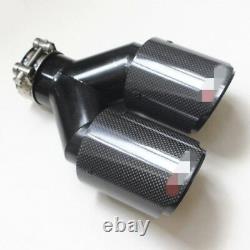 Left + Right Gloss Carbon Fiber Steel Exhaust Tip 2.5 Inlet Dual Pipe Muffler