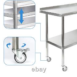 MYOYAY Commercial Stainless Steel Table with Caster Wheels 36x24 Kitchen Wo