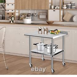 MYOYAY Commercial Stainless Steel Table with Caster Wheels 36x24 Kitchen Wo