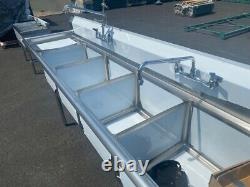 NEW 108 Stainless Steel Sink 4 Compartment Commercial Kitchen with Faucets NSF