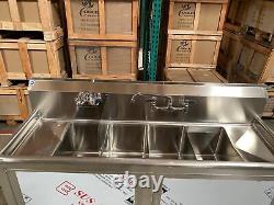 NEW 60 Commercial Portable 4 Compartment Sink Enclosed Stainless Steel NSF