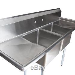 NEW 72 2 Compartment NSF Stainless Steel Commercial Sink with Drainboards