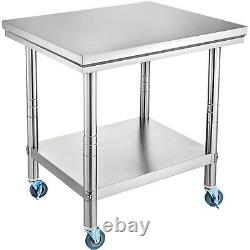 NEW Commercial 30 x 24 Stainless Steel Work Prep Table With 4 Wheels Kitchen
