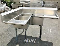 NEW Corner Stainless Steel Sink 3 Compartment Commercial Kitchen Restaurant NSF