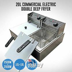 NEW Electric Deep Fryer 20L Commercial Bench Top Double Stainless Steel AU STOCK