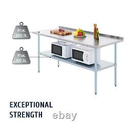 NSF Commercial Stainless Steel Work Table Shelf Kitchen Prep Table with Backsplash