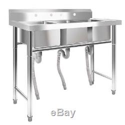 New 39 Wide Stainless Steel Bar 3Compartment Sink Kitchen Silver Commercial USA