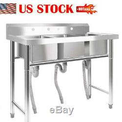 New 39 Wide Stainless Steel Bar 3Compartment Sink Kitchen Silver Commercial USA