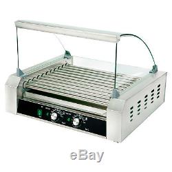 New Commercial 30 Hot Dog 11 Roller Grill Stainless Steel Cooker Machine withCover