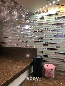 New White Interlocking Backsplash Glass Tile Iridescent Kitchen Bath Wall Deco