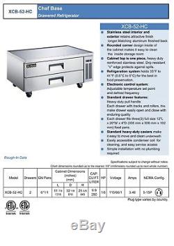 New Xiltek Commercial 52 2 Drawer Stainless Steel Refrigerated Chef Base