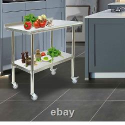 Nisorpa Commercial Stainless Steel Table with Caster Wheels 36x24in Kitchen W