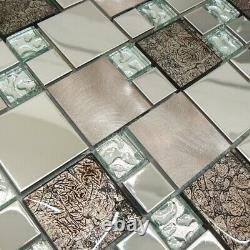 Onyx Bronze & Stainless Steel Square Mosaic Tiles Sheet For Walls And Floors