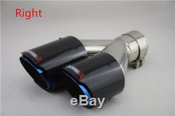 Pair Left+Right Carbon Fiber Car Dual Exhaust Pipe Tail Muffler Tip Chrome Blue