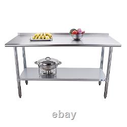 Profeeshaw Stainless Steel Prep Table NSF Commercial Work Table with Backsplash