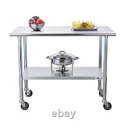Profeeshaw Stainless Steel Prep Table with Wheels NSF Commercial Work Table with