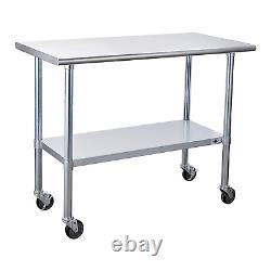 Profeeshaw Stainless Steel Prep Table with Wheels NSF Commercial Work Table with