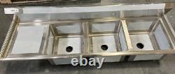 Regency 76 16-Gauge Stainless Steel Three Compartment Commercial Sink