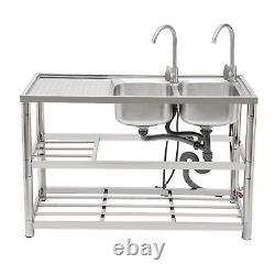 Restaurant Stainless Steel Sink Free Standing Commercial Kitchen Sink Set 2pcs