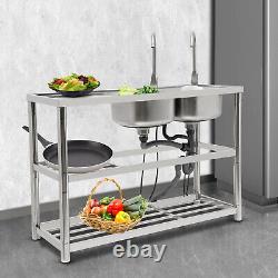Restaurant Stainless Steel Sink Free Standing Commercial Kitchen Sink Set 2pcs