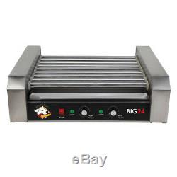 Roller Dog Commercial 24 Hot Dog 9 Roller Grill Cooker Machine RDB24SS
