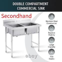 Secondhand 2 Compartment Commercial Stainless Steel Restaurant Prep Sink Utility