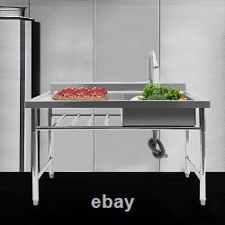 Sink & Prep Table Stainless Steel Thickened Commercial Catering Free-Standing