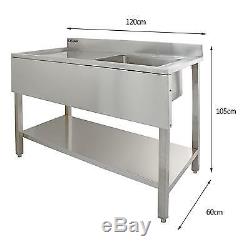 Sink Stainless Steel Commercial Catering Kitchen Single Bowl 1.0 Unit LH Drainer