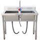 Stainless Steel 2 Compartment Commercial Kitchen Sink Prep Table With Faucet