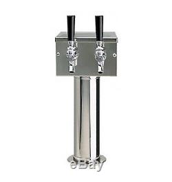 Stainless Steel 2 Tap Draft Beer Kegerator T-Tower Commercial / Home Bar Equip