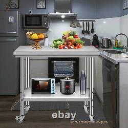 Stainless Steel 30''x24'' Commercial Kitchen Work Food Prep Table With Casters