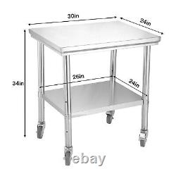 Stainless Steel 30 x 24 Commercial Kitchen Work Food Prep Table with Casters