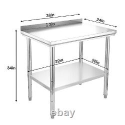 Stainless Steel 36 x 24 Commercial Kitchen Restaurant Work Table with Backsplash
