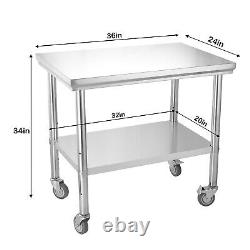 Stainless Steel 36 x 24 Commercial Kitchen Work Food Prep Table with Casters