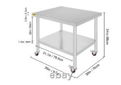 Stainless Steel 36 x 24 NSF Commercial Kitchen Work Food Prep Table 4 Wheels
