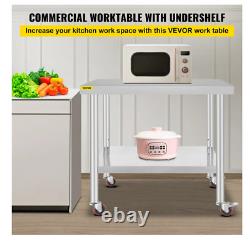 Stainless Steel 36 x 24 NSF Commercial Kitchen Work Food Prep Table 4 Wheels