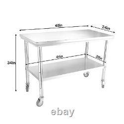 Stainless Steel 48 x 24 Commercial Kitchen Work Food Prep Table with Casters