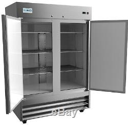 Stainless Steel 54 Two Door Commercial Reach In Refrigerator Cooler 47 cu. Ft