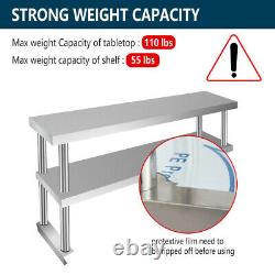 Stainless Steel Commercial 12 x 48 Double Overshelf For Kitchen Prep Table
