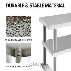 Stainless Steel Commercial 12 x 48 Double Overshelf For Kitchen Prep Table