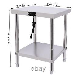 Stainless Steel Commercial Food Prep Worktable with Sockets US Plug 24x24Inches