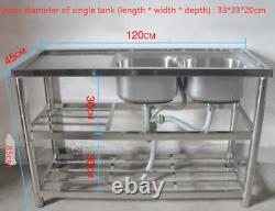 Stainless Steel Commercial Home Sink Bowl Kitchen Catering Prep Table 2 Bowls