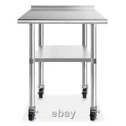 Stainless Steel Commercial Kitchen Prep Table w Backsplash Casters 24 x 30