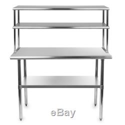 Stainless Steel Commercial Kitchen Prep Table with Double Overshelf- 30 x 48
