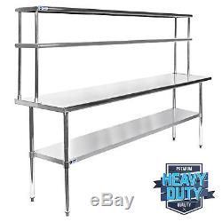 Stainless Steel Commercial Kitchen Prep Table with Double Overshelf- 30 x 72