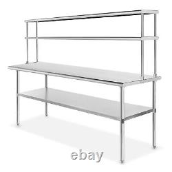 Stainless Steel Commercial Kitchen Prep Table with Double Overshelf 30 x 72