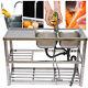 Stainless Steel Commercial Kitchen Sink 2 Compartment Utility Sinks + Prep Table
