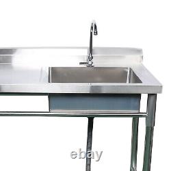 Stainless Steel Commercial Kitchen Sink Adjustable With Faucet For Restaurant, Bar